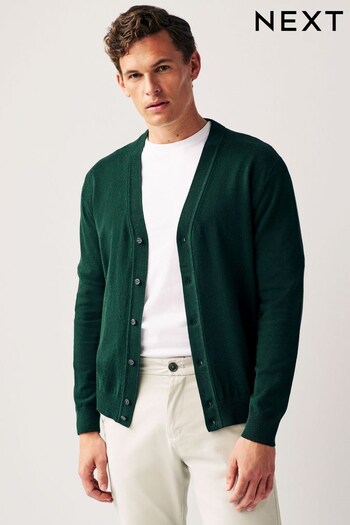 Green Regular Cotton Rich Knitted Button Down Cardigan (D75928) | £30