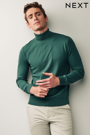 Green Regular Knitted Long Sleeve Roll Neck Jumper (D75932) | £26