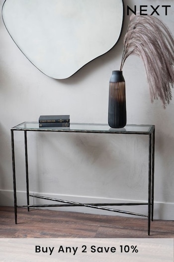Libra Interiors Bronze Patterdale Small Glass Top Console Table (D75936) | £550