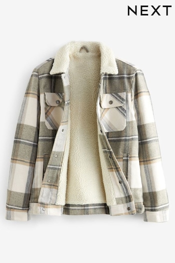 Neutral Checked Borg Collared Trucker Jacket (D75972) | £65