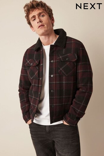Red Checked Borg Collared Trucker Jacket (D75973) | £65