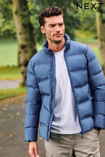Blue Non Hooded Shower Resistant Hooded Puffer Jacket (D75981) | £65