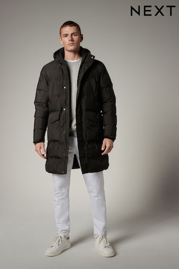 Black Long Shower Resistant Puffer Coat (D75982) | £85