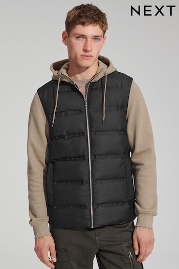 Black/Brown Jersey Sleeve Puffer Jacket (D76018) | £65