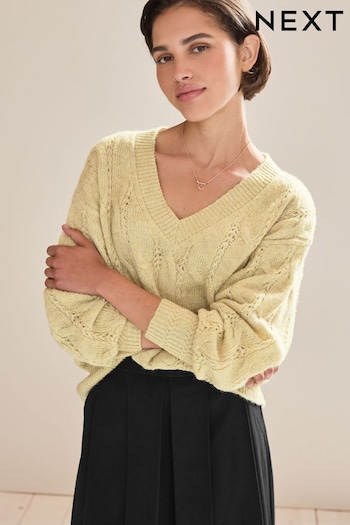 Yellow Cable Detail V-Neck Jumper (D76072) | £34