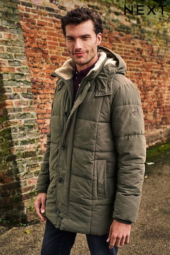 Khaki Green Square Quilted Parka Jacket (D76149) | £95