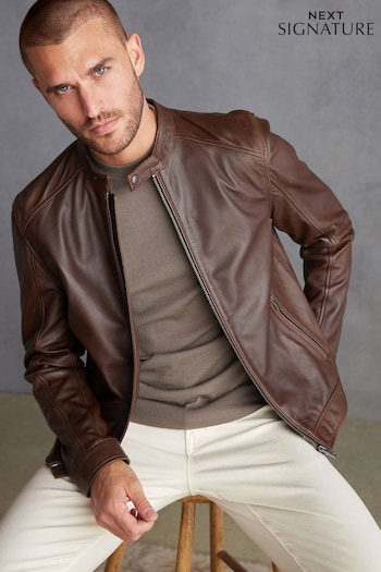 Brown Leather Signature Racer Jacket (D76158) | £130