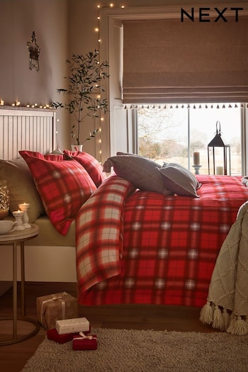 Red Check Reversible Brushed Cotton Oxford Duvet Cover and Pillowcase Set (D76164) | £36 - £66