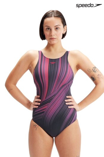 Speedo Womens Shaping Enlace Printed Black/Red Swimsuit (D76167) | £63