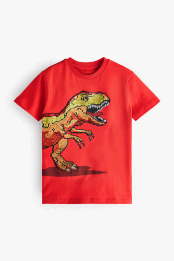 Red Dinosaur Flippy Sequin Short Sleeve T-Shirt (3-14yrs) (D76208) | £9 - £14