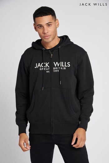 Jack Wills Black Graphic Pinebrook Zip Through Hoodie (D76216) | £55