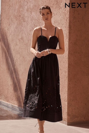 Black Broderie Bandeau Midi Dress (D76242) | £125