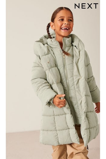 Khaki Green Square Quilted Skirted Padded Coat (3-16yrs) (D76294) | £38 - £48