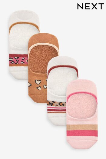 White/Pink Animal Cushion Sole Invisible Socks 4 Pack (D76316) | £10
