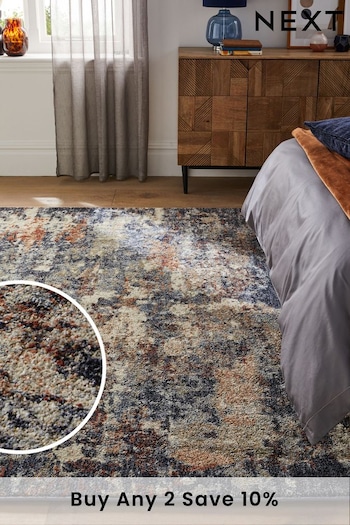 Navy Blue Rustic Abstract Rug (D76432) | £75 - £345