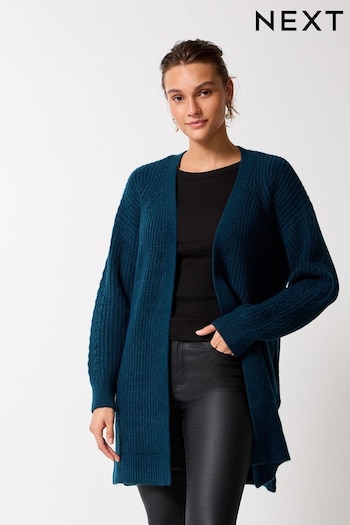 Teal Blue Longline Ribbed Edge to Edge Cardigan (D76435) | £38