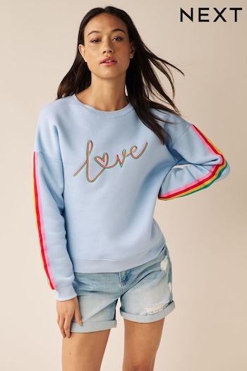 Blue Love Rainbow Sleeve Detail Graphic Sweatshirt (D76541) | £32