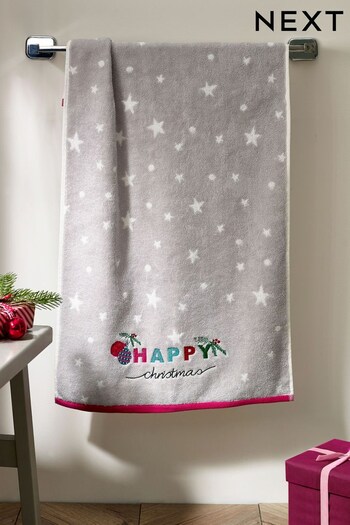 Grey Happy Christmas Towels (D76586) | £10