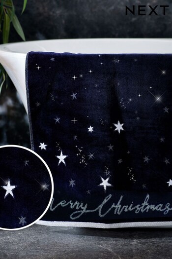 Navy Blue Christmas Star Towel (D76588) | £10