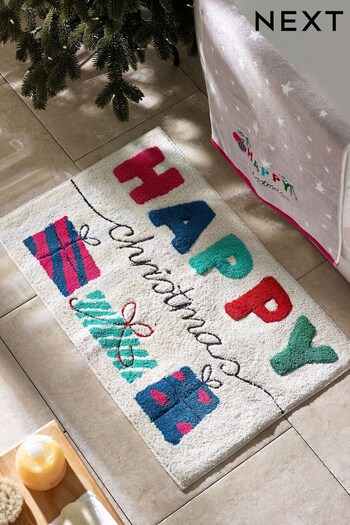 Natural Happy Christmas Bath Mat (D76592) | £18