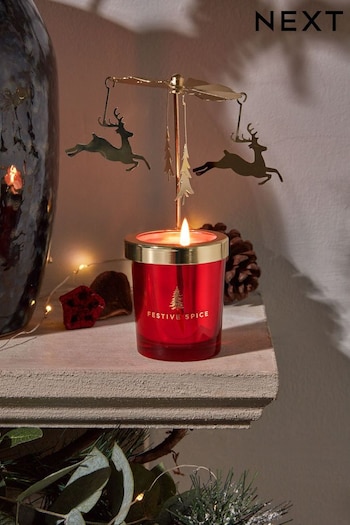 Red Festive Spice Scented Carousel Decorative Candle (D76600) | £12