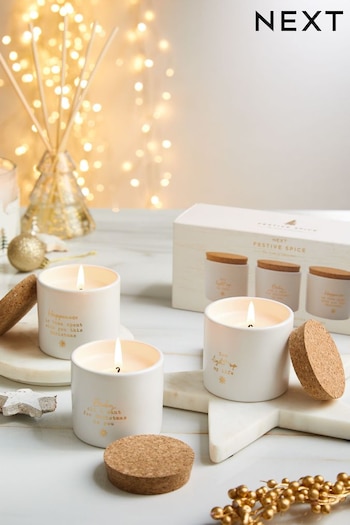 White Set Of Festive Spice Scented Christmas Candle (D76641) | £12
