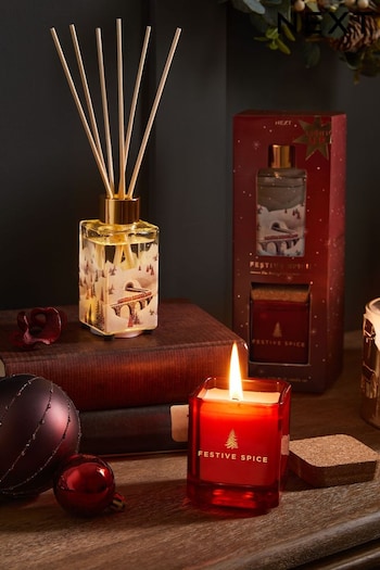 Red Festive Spice Fragranced Christmas Light Up Reed Diffuser and Candle Set (D76656) | £20