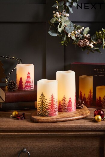 Set of 3 Red Festive Spice Fragranced Christmas LED Candles (D76667) | £18