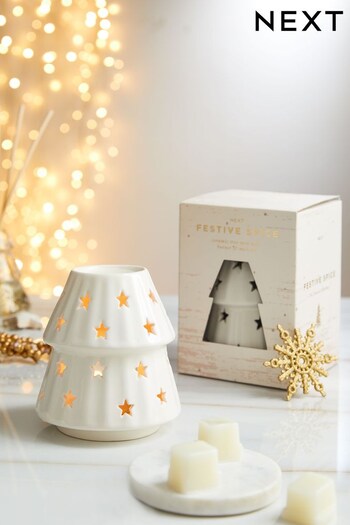 White Festive Spice Fragranced Christmas Wax Burner Set (D76675) | £14