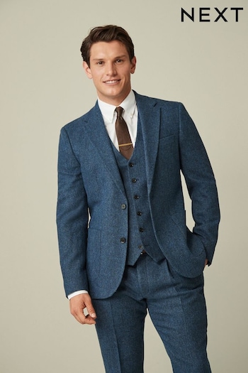 Bright Blue Slim Fit Nova Fides Wool Blend Herringbone Suit Jacket (D76722) | £130