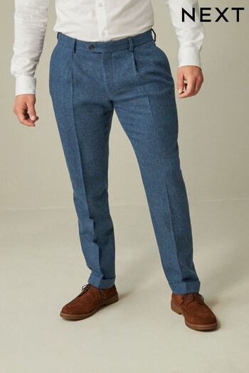 Bright Blue Slim Fit Nova Fides Wool Blend Herringbone Suit: Trousers (D76723) | £34