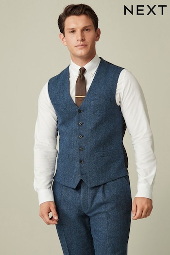 Bright Blue Nova Fides Wool Blend Herringbone Waistcoat (D76724) | £60