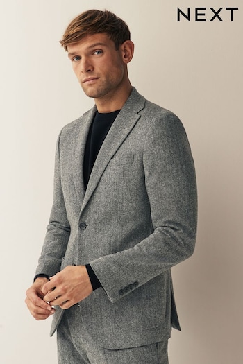 Grey Slim Fit Nova Fides Wool Blend Herringbone Suit Jacket (D76725) | £130