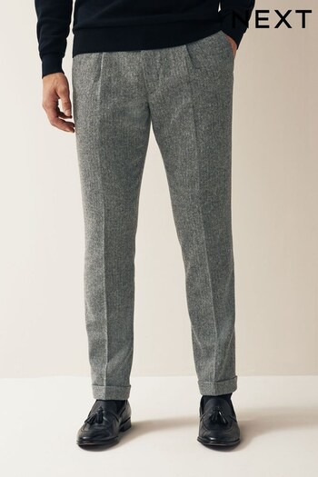 Grey Slim Fit Nova Fides Wool Blend Herringbone Suit: Trousers (D76726) | £69