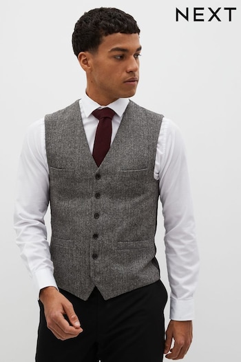 Grey Nova Fides Wool Blend Herringbone Waistcoat (D76727) | £60