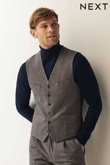 Brown Slim Wool Blend Puppytooth Suit Waistcoat (D76730) | £60