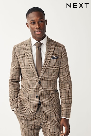 Brown Slim Wool Content Check Suit Jacket (D76731) | £130