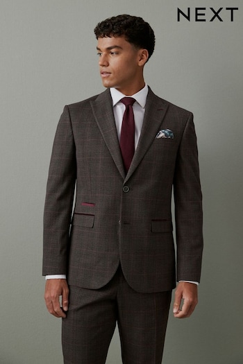 Brown Slim Trimmed Check Suit (D76748) | £99