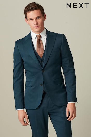 Teal Blue Slim Fit Wool Blend Suit Jacket (D76757) | £110