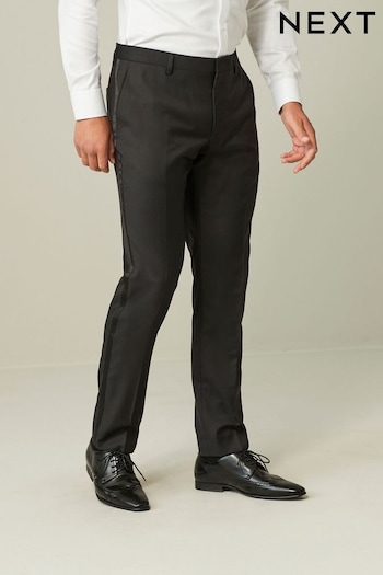 Black Wool Blend Shiny Tuxedo Suit Trousers (D76761) | £59