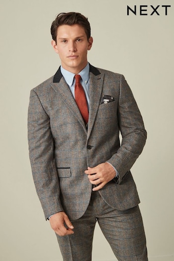Grey Tailored Nova Fides Wool Trimmed Check Suit Jacket (D76765) | £114