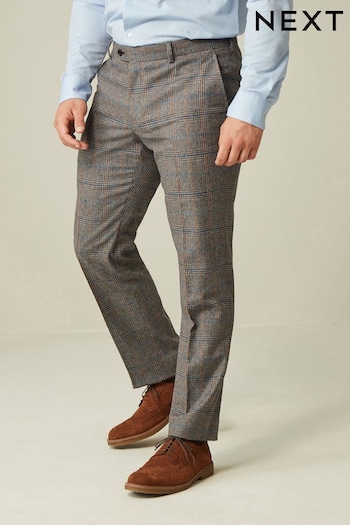 Grey Tailored Fit Nova Fides Wool Blend Trimmed Check Suit Trousers (D76766) | £65