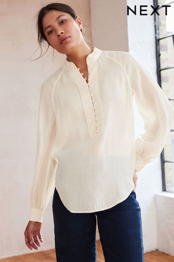 Champagne Gold Long Sleeve Button Detail Blouse (D76821) | £42