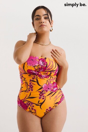 Simply Be Orange Floral Print Magisculpt Bandeau Swimsuit (D76837) | £44