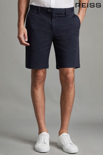 Reiss Navy Wicket Modern Fit Cotton Blend Chino Shorts (D76849) | £78
