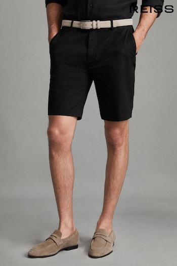 Reiss Black Wicket Modern Fit Cotton Blend Chino Shorts (D76850) | £78