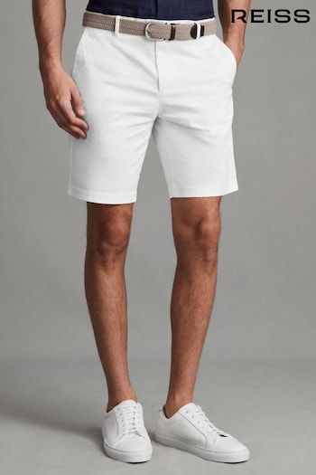 Reiss White Wicket Modern Fit Cotton Blend Chino Shorts Sleep (D76851) | £78