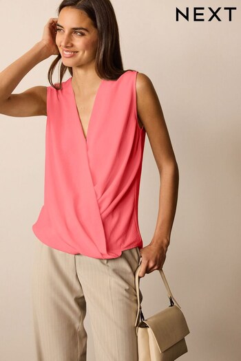 Coral Pink Wrap Front Sleeveless Blouse (D76913) | £34