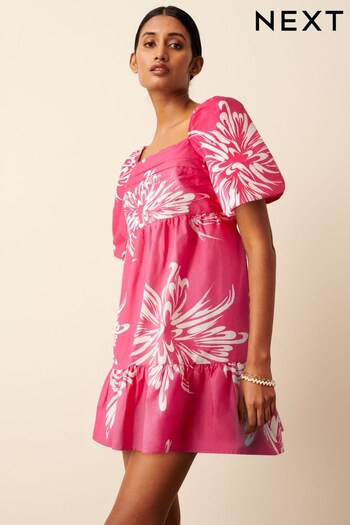 Pink Floral Puff Sleeve  Mini Smock Dress (D76916) | £55