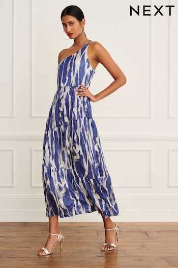 Blue Print One Shoulder Crinkle Dress (D76920) | £30